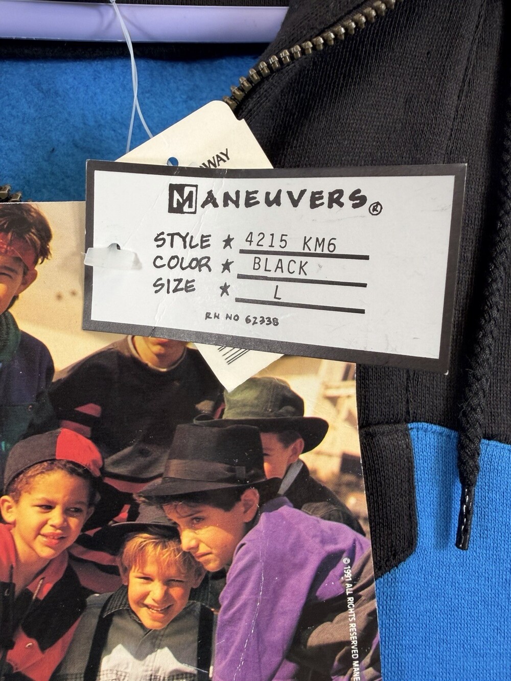 Vtg 90s Maneuvers Deadstock Boys L Sweatshirt 1/4 Zip Black Blue Colorblock NWT - Picture 5 of 16